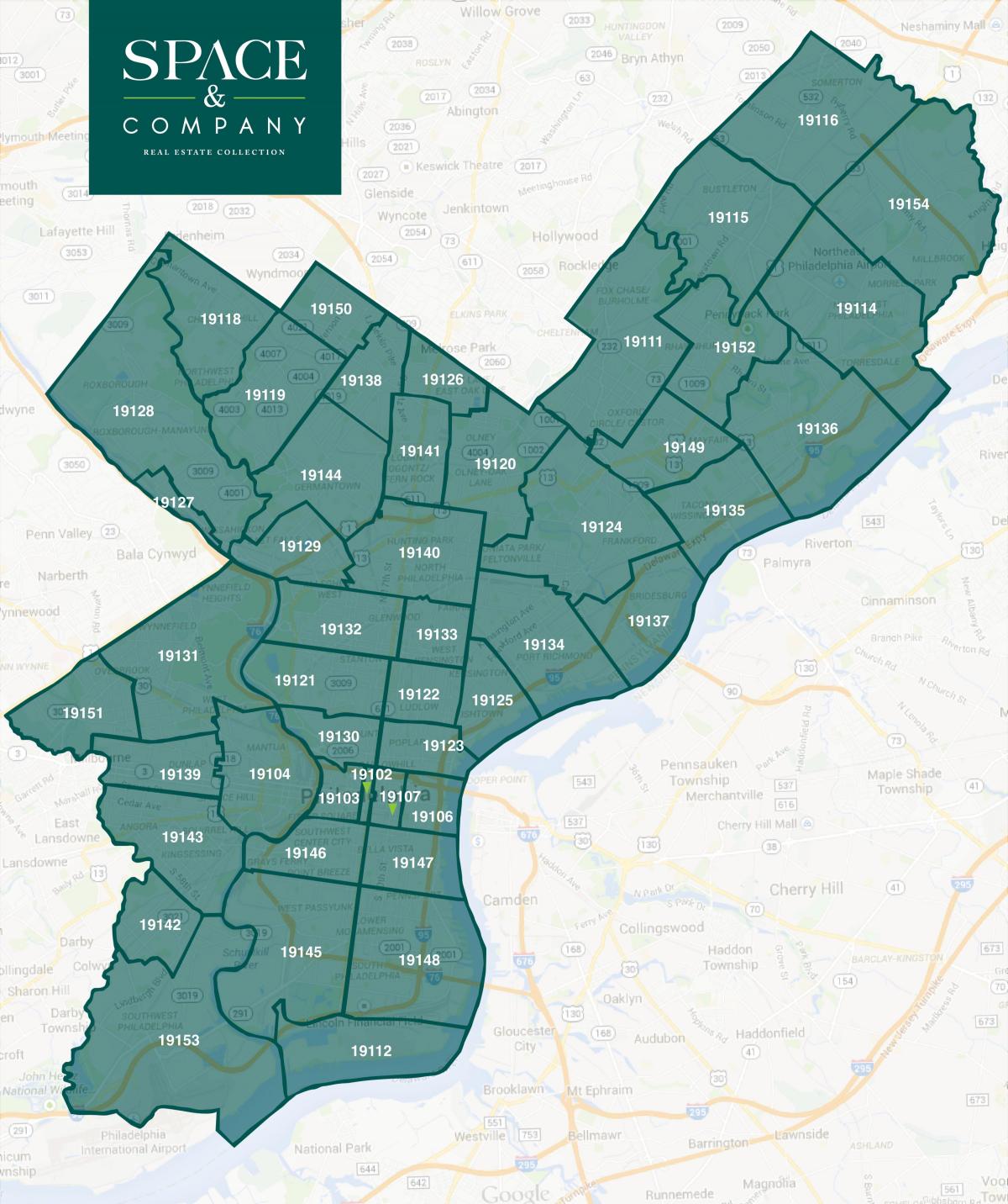 mapa del centre de la ciutat de Filadèlfia codi postal