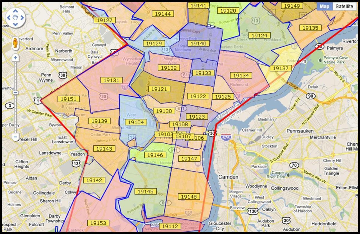 mapa de greater Philadelphia zona